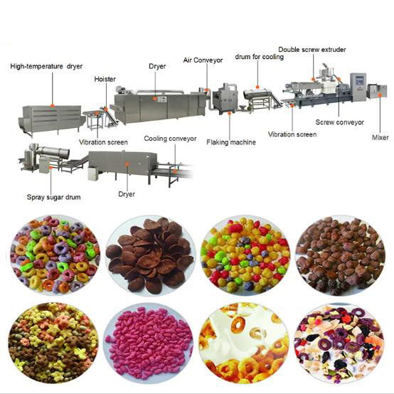 دانه های صبحانه و دانه های ذرت تولید خط تولید ماشین آلات اکسترودر Snack